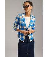 New By Anthropologie Plaid Sweater Blazer $198 X-SMALL Blue 2023 - £76.12 GBP