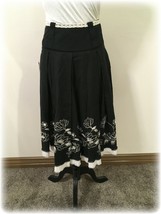 Embroidered Boho Black Pleated Skirt SZ 4 Women&#39;s NWT Black Cream - £15.14 GBP