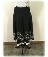 Embroidered Boho Black Pleated Skirt SZ 4 Women&#39;s NWT Black Cream - £14.90 GBP