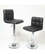 Swivel Faux Leather Adjustable Hydraulic Bar Stool, Set of 2, Black - $285.25