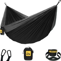 Elk Single Hammock With Tree Straps - Lightweight Parachute, Black/Gray,... - $44.99