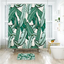 Banana Leaf Pattern 10 Shower Curtain Bath Mat Bathroom Waterproof Decorative Ba - £18.37 GBP+