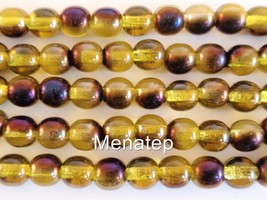 50 6mm Czech Round Beads: Blue Iris - Lemon Yellow - $59.11 MXN