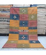 Handwoven Wool Kilim Rug: Vibrant Geometric Moroccan rug, vintage, (150c... - $1,700.00