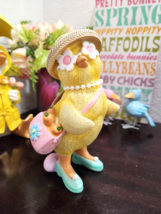 Easter Spring Yellow Chick Wearing Sunglasses Pearl Necklace Purse Figur... - $27.71