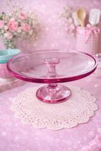 Pink Clear Glass Pedestal Cake Stand Dessert Display Vintage Style 9x4 C... - $18.99
