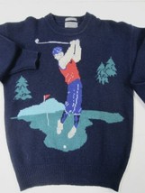 Vintage Lord &amp; Taylor Navy Shetland Wool Antique Golfer Golf Sweater L 46&quot; - £63.94 GBP