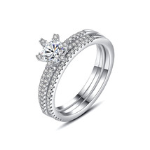 2PCs Round Moissanite Diamond Crown Engagement Bridal Ring Sets Sterling Silver - £67.07 GBP