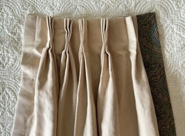 Custom Drapery Panels Linen? 96”L Light Khaki With Side Trim Lined (Pair 2) - £116.42 GBP