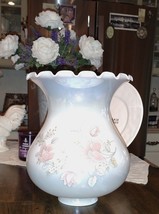 VTG GWTW 11&quot; Floral Hurricane Oil, Electric Milk Glass Lamp Shade 3.75&quot; Fitter - £47.95 GBP