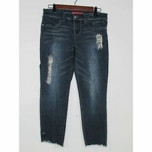 ELLE Dark Distressed Skinny Jeans Raw Hem Pants Straight Leg Cropped Pockets 6R - £15.10 GBP