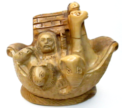 Hand Carved Olive Wood Noah&#39;s Ark Made in Bethlehem Holy Land Decor Sculpture - £39.95 GBP