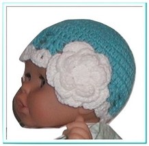 Turquoise And White Hat For Baby Girl, Turquoise Baby Nat, Turquoise Newborn Hat - £11.22 GBP