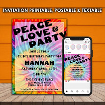 Tie Dye Invitation &amp; Social Media Template, Editable in Canva  - $11.99