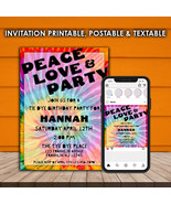 Tie Dye Invitation &amp; Social Media Template, Editable in Canva  - $11.99