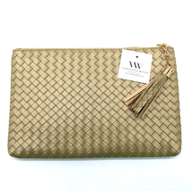 NEW Virginia Wolf Mimi Curateur Golden Woven Clutch Bag Tassel Faux Leather - £15.40 GBP