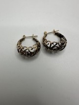 Vintage Gold Over Sterling Silver He’s Ornate Hoop Earrings 2cm - £15.86 GBP