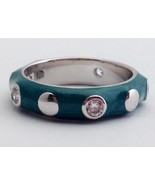 Lauren G Adams Stackable Rhodium Green Enamel Round CSs Ring, R-60509 Sz 6 - $32.46 CAD