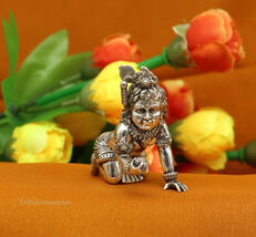 925 sterling silver crawling krishna  statue, figurine, puja article art224 - $389.06