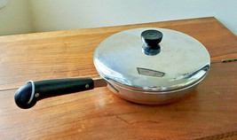 Vintage Revere Ware 1801 Stainless Steel Copper Clad 9 1/4&quot; Frying Pan w/ Lid - £23.70 GBP