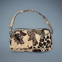 Mini Purse Wallet Satin Quilted Brown Leaf Cheetah Handle Zip 7&quot; x 3.5&quot; ... - £6.24 GBP