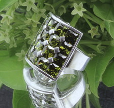 PRINCESS Cut Green CZ Studded 925 Sterling Silver cocktail Ring for Women - $80.95