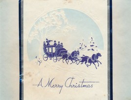 Vintage Christmas Card Carriage and Horses Silver and Blue - £6.25 GBP