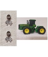 John Deere Green DIE CAST METAL Toy Tractor and 2 Racing Flags Charms - £5.82 GBP