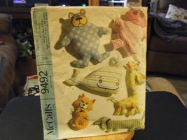 McCall&#39;s 9492 Whale, Giraffe, Dog, Bear, Hippo &amp; Cat Crib Toys Pattern - £10.01 GBP
