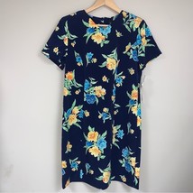 Beachy Navy Blue Floral Dress Women’s 12P Short Sleeve Resortwear by Sag Harbor - £25.31 GBP