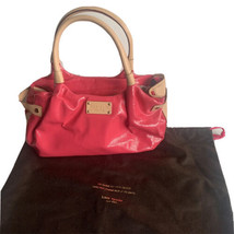 Kate Spade hot pink tan patent Leather Satchel handbag Purse 2 handles top zip - £62.63 GBP
