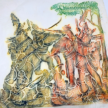 Warriors Fighting on Elephant Thai Temple Rubbing Rice Paper Multi Color... - $14.95