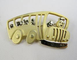 Vintage School Bus With Kids Gold Tone Pin Brooch 2&quot; - £9.10 GBP