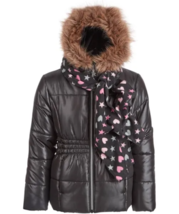 Rothschild Girls Black Puffer Jacket With Scarf and Faux Fur Trim, Size ... - £30.26 GBP