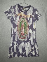 Vintage Ed Hardy Acid Wash Virgen De Guadalupe Tshirt Rhinestone Sz L Unique Y2K - £78.36 GBP