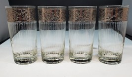 Set of 4 Vintage Mid Century Culver Sorrento Highball Glass Silver 5 1/2&quot; 12oz. - £38.93 GBP