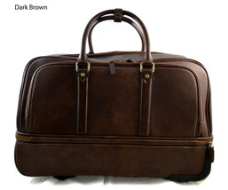 Leather duffle trolley travel bag weekender overnight leather bag with wheels  - £351.71 GBP