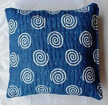 Traditional Jaipur Indigo Kantha Block Print Cushion Covers, Handmade Kantha Wor - £12.77 GBP