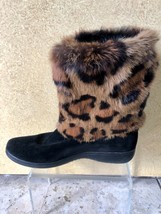 Stuart Weitzman Mink Fur and Suede Leather Boots Black Leopard Shoe Sz 7 - £138.68 GBP