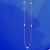 Earth mined Diamond Station Deco Necklace Elegant 14k White Gold Chain 24&quot; inch - £899.59 GBP