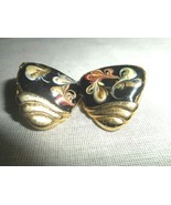 BAKED ENAMEL Pierced Earrings Gold Tone Handmade Gold Swirl Purple Hues ... - £7.46 GBP