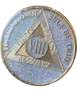 8 Year AA Medallion Opal Silver Glitter Tri-Plate Sobriety Chip - $15.99
