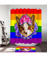 Rainbow Flag Adorable Flowery Kitten Shower Curtain - $370.77 MXN+
