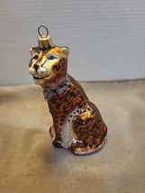 Spotted LEOPARD Cat Christmas ORNAMENT Painted Blown Glass  Made in Pola... - $18.10