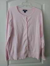 Lands’ End Ladies L Lightweight crew neck cardigan Heathered Pink  cotto... - £16.36 GBP