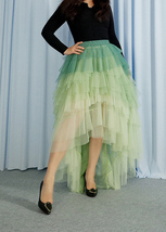 Green High-low Tiered Tulle Skirt Outfit Womens Plus Size Holiday Tulle Skirt image 7