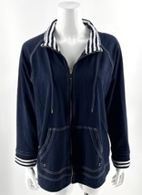 AK Anne Klein Sport Womens Jacket Plus Size 1X Navy Blue White Zip Up Drawstring - £26.90 GBP