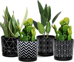Flower Pots, 5 Inch Black Ceramic Planter Pot With Drainage Hole, Indoor - £35.36 GBP