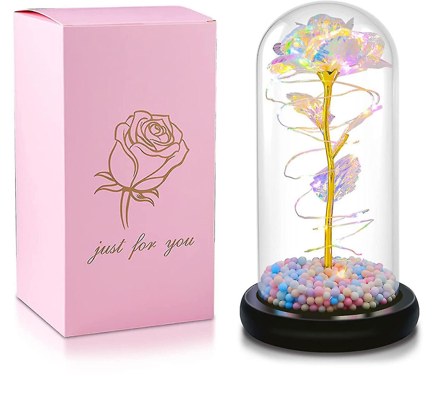 Galaxy Rose Artificial Forever Flower With Glass Dome Gifts For Valentine Day - £26.82 GBP