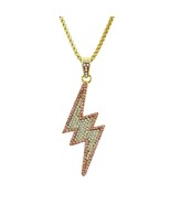 LIGHTNING BOLT NECKLACE 2&quot; CZ Crystal Pendant Silver Gold Pink TCB - $16.95